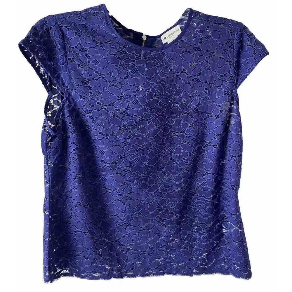 Lace Blouse cap SL  Liz Claiborne PM  Blue  Coquette Corporate Layer Going Out - Picture 2 of 12